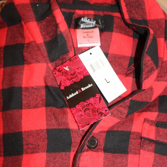 Ashford & Brooks Buffalo Plaid Flannel Sleep Shirt Size Large New with Tags - Picture 2 of 3